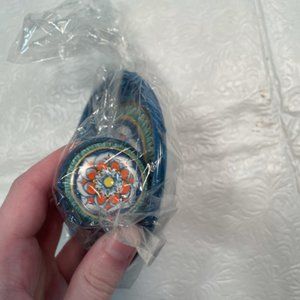 New Pottery Wine Coaster and Bottle Stopper Set- Multicolor- Blue, Green, Orange